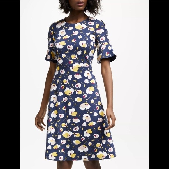 Boden ‘Alexis’ Jersey Dress In Blue With Yellow Floral